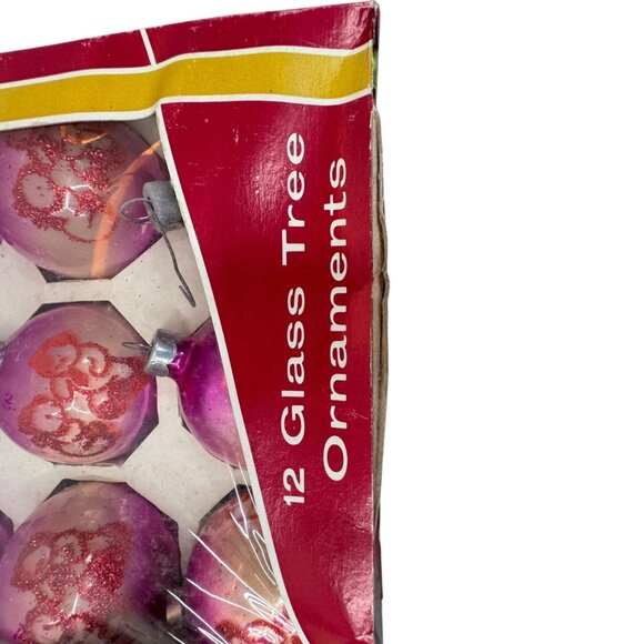 20 Vintage Glass Christmas Tree Ornaments Pink & Green Hand Glitter Shiny Brite - Picture 7 of 7
